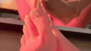 Crystal silicone cock inserted into semi transparent high fork swimsuit