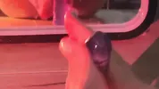 Crystal silicone cock inserted into semi transparent high fork swimsuit