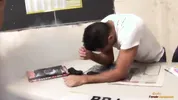 Brunette nurse surprises a guy with a blowjob before riding his dick