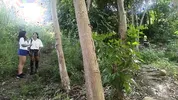 Two busty and big-assed women and an old man have a threesome in the jungle