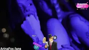 POV: Threesome at Private Party with Shy American Girlfriend - She Eats Cum from Her Big Tits