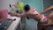 My son's friend finds me in the kitchen, puts my panties aside and puts it in me hard
