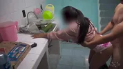 My son's friend finds me in the kitchen, puts my panties aside and puts it in me hard