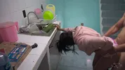 My son's friend finds me in the kitchen, puts my panties aside and puts it in me hard
