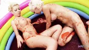 Jello wrestling and passionate fingering with two busty playful blondes