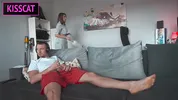 Step son distract step mom from work, so she helps cum with hand job in share bed, but get fuck