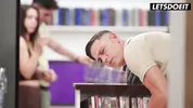 Sloppy Public Cocksucking... Then He Bends Her Over Shelves and Fucks Her Pussy