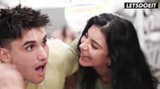 Sloppy Public Cocksucking... Then He Bends Her Over Shelves and Fucks Her Pussy