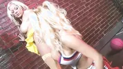 TWO AT A TIME Scene-4_Busty blondes in lingerie having a threesome in the alley, including a facial.
