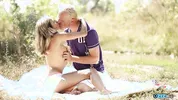 Loving boyfriend and girlfriend exchange pleasure of blowjob and eating pussy outdoor without any onlookers