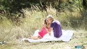 Loving boyfriend and girlfriend exchange pleasure of blowjob and eating pussy outdoor without any onlookers