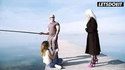 Horny Curvy Latina Surprises Fisherman & Girlfriend with Beach Sex - LATINA MILF