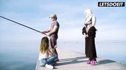 Horny Curvy Latina Surprises Fisherman & Girlfriend with Beach Sex - LATINA MILF