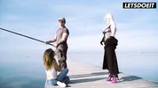 Horny Curvy Latina Surprises Fisherman & Girlfriend with Beach Sex - LATINA MILF