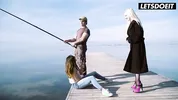 Horny Curvy Latina Surprises Fisherman & Girlfriend with Beach Sex - LATINA MILF