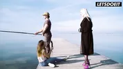Horny Curvy Latina Surprises Fisherman & Girlfriend with Beach Sex - LATINA MILF