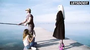Horny Curvy Latina Surprises Fisherman & Girlfriend with Beach Sex - LATINA MILF