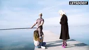 Horny Curvy Latina Surprises Fisherman & Girlfriend with Beach Sex - LATINA MILF