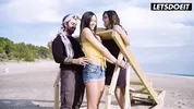 Naughty Babe Surprises Her Boyfriend With Her BFF At The Beach - LATINA MILF