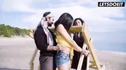 Naughty Babe Surprises Her Boyfriend With Her BFF At The Beach - LATINA MILF