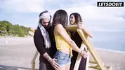 Naughty Babe Surprises Her Boyfriend With Her BFF At The Beach - LATINA MILF