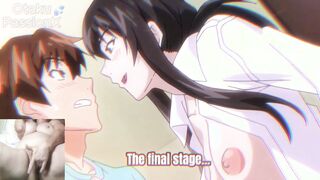 Big titted aunt gives blowjob to hentai virgin and he spits cum on her face!!