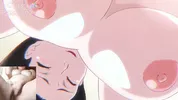 Big titted aunt gives blowjob to hentai virgin and he spits cum on her face!!