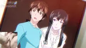 Big titted aunt gives blowjob to hentai virgin and he spits cum on her face!!