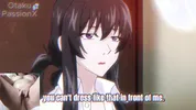 Big titted aunt gives blowjob to hentai virgin and he spits cum on her face!!