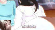 Big titted aunt gives blowjob to hentai virgin and he spits cum on her face!!