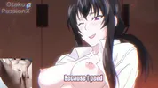 Big titted aunt gives blowjob to hentai virgin and he spits cum on her face!!