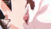 Big titted aunt gives blowjob to hentai virgin and he spits cum on her face!!