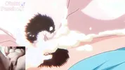 Big titted aunt gives blowjob to hentai virgin and he spits cum on her face!!