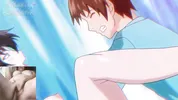 Big titted aunt gives blowjob to hentai virgin and he spits cum on her face!!