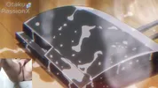 Big titted aunt gives blowjob to hentai virgin and he spits cum on her face!!