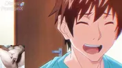 Big titted aunt gives blowjob to hentai virgin and he spits cum on her face!!