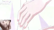 Big titted aunt gives blowjob to hentai virgin and he spits cum on her face!!