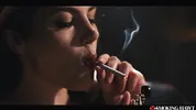 Valentina Nappi Smoking Cigarette - Sexy Italian Girl with Red Lipstick Prepares for Blowjob