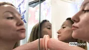 Short, tiny amateur masturbates at home with a fake dick and stream of water