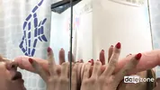 Short, tiny amateur masturbates at home with a fake dick and stream of water