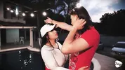 Husband gives his busty Latina a pool and she cheats on him by sucking the instructor's cock