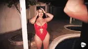 Husband gives his busty Latina a pool and she cheats on him by sucking the instructor's cock
