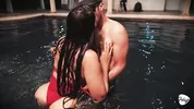 Husband gives his busty Latina a pool and she cheats on him by sucking the instructor's cock