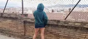 Walking public and show panties and shaved pussy