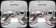 VR Bangers: Young Neighbors Threesome Sex with Virgin Student FFM Blowjob in a Bubble Bath | VR Porn