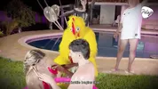 final battle makes the Latina blonde wet inside her pussy, her opponent and a chicken fingering her