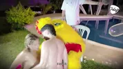final battle makes the Latina blonde wet inside her pussy, her opponent and a chicken fingering her
