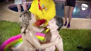 final battle makes the Latina blonde wet inside her pussy, her opponent and a chicken fingering her