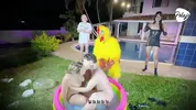 final battle makes the Latina blonde wet inside her pussy, her opponent and a chicken fingering her