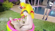 final battle makes the Latina blonde wet inside her pussy, her opponent and a chicken fingering her